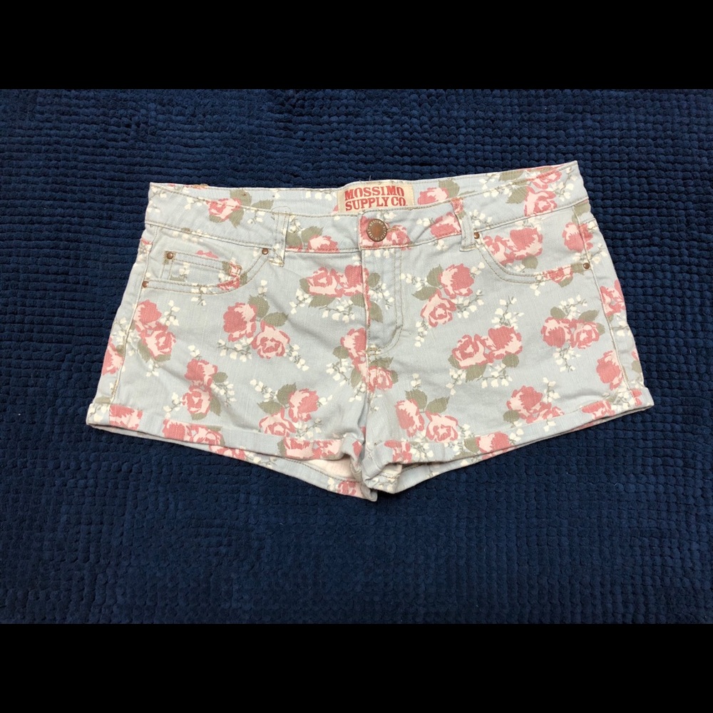 💐Floral printed denim shorts